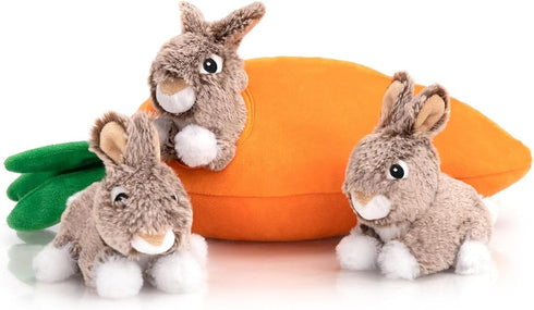 Hollypet Hide and Seek Squeaky Dog Toy - Interactive Puzzle Plush Toy with Rabbit and Carrot
