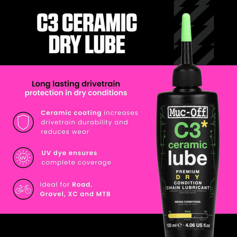 C3 120 Muc-Off Ceramic Dry Chain Lube, Milliliters - Premium Bike Chain Lubricant with UV Tracer Dye - Formulated