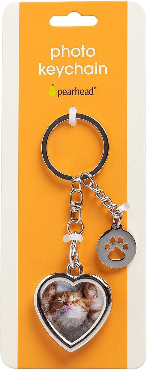 Pearhead Photo Keychain Pet Locket, Dog or Cat Photo Frame Keychain with Paw Print Charm