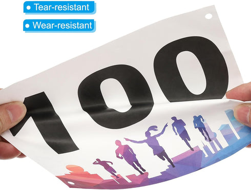 (Pack 100) Durable Waterproof Running Bib Numbers for Marathon Events - Multicolor