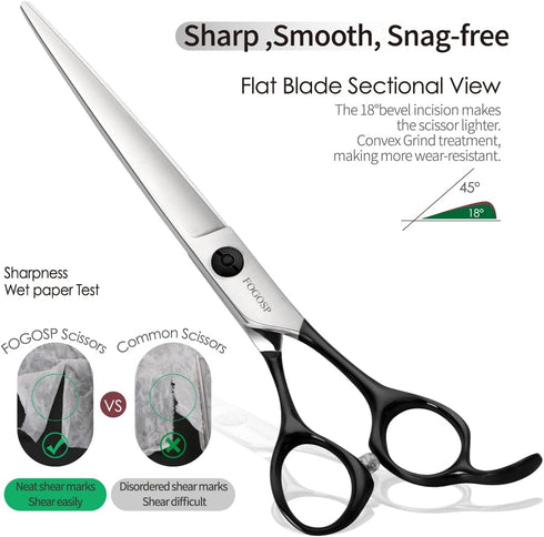 Professional Dog Grooming Scissors - 7.5" Straight Shears for Cutting Small Dogs and Cats, Japan 440C Stainless Steel