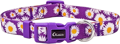 Dog Collar and Leash Set with Cute Daisy Pattern, Polyester Material, 5ft Leash for Small Dogs (Small, Purple Daisy)