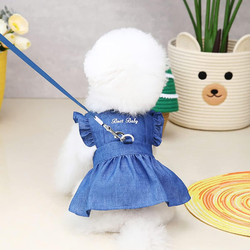 Dog Dress: Puppy Luxury Skirt, Princess Dresses for Small Dog Girls, Wedding Evening Tutu Denim Skirt, Navy Blue XL