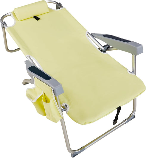 Backpack 5 220lbs,Yellow Low Back Aluminum Beach Chair, Beach Chair for Adults,Heavy Duty Folding Positions Beach Chair