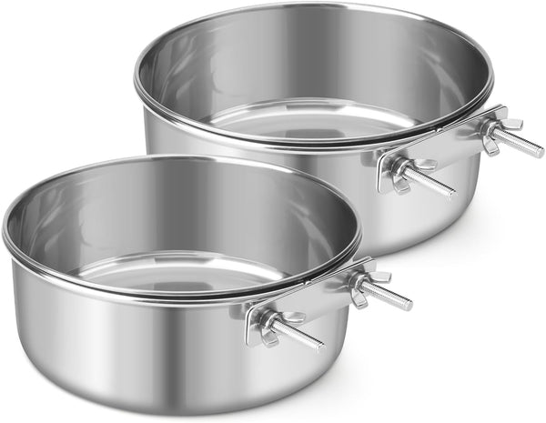 Stainless Steel Dog Bowl, Hanging Food Water Bowl for Dogs, Cats, Rabbits, Birds, Small Animals (X-Large, 2pcs)