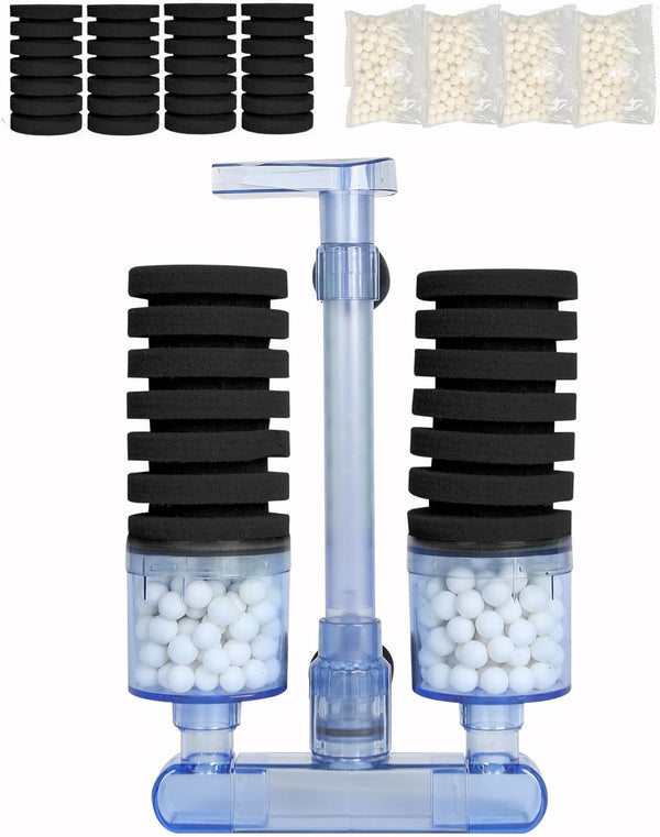 UPETTOOLS Biochemical Sponge Filter, Ultra Quiet Aquarium Air Pump, Double Head Bio Sponge for Fish Tank