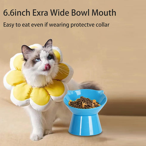 Detachable Elevated Cat Bowls, 15° Tilted Raised Anti-Vomiting Dishes, Adjustable for Adult Kittens