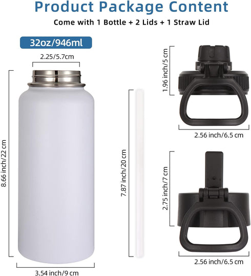 Volhoply 4 Pack 32 oz Insulated Water Bottles with Straw Lid & Spout Lid for Hiking, Camping