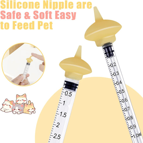 4) Mini Pet Feeding Bottle and Syringes with Nipples for Small Cat Dog Animals (Model