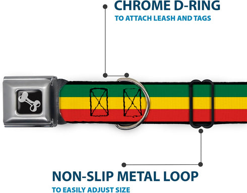 Buckle-Down Rasta Dog Collar - 1" Wide - Fits 15-26" Neck - Large Seatbelt Buckle