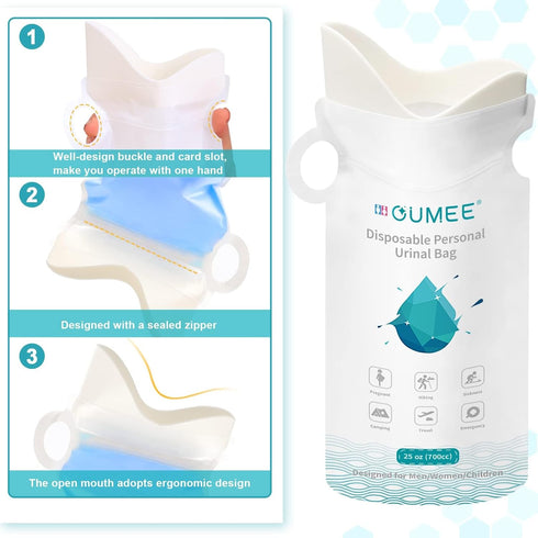 OUMEE 8/12/20/23/28 Pcs Emergency Disposable Urinal Bags - 700 ML Unisex Camping Pee Bags for Travel