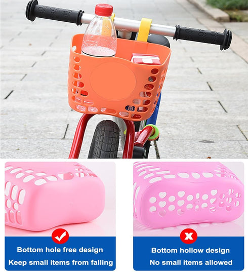 Kids Bike Basket, Adjustable Straps Bicycle Front Basket for Boys Girls, Strong Load Handlebar Basket for Outdoor
