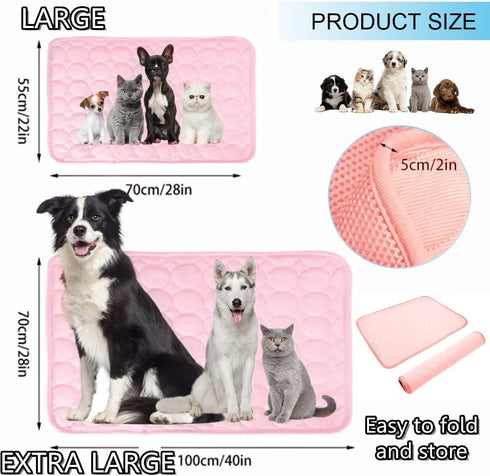 Dog Self Cooling Mat - Washable Summer Blanket for Large Dogs and Cats, Ice Silk Sleep Pad, Pink