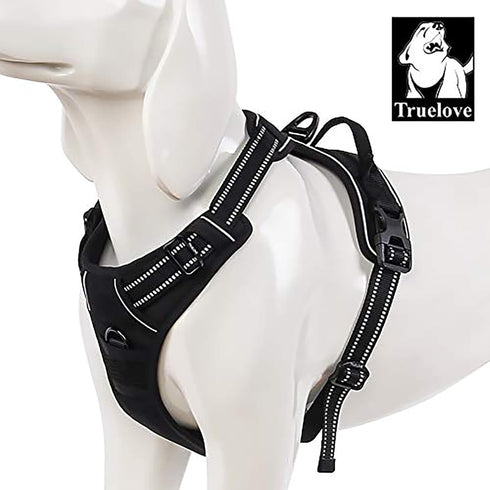 TRUE LOVE Truelove Adjustable No-Pull Dog Harness TLH5651 - Reflective Pup Vest in Black, XS