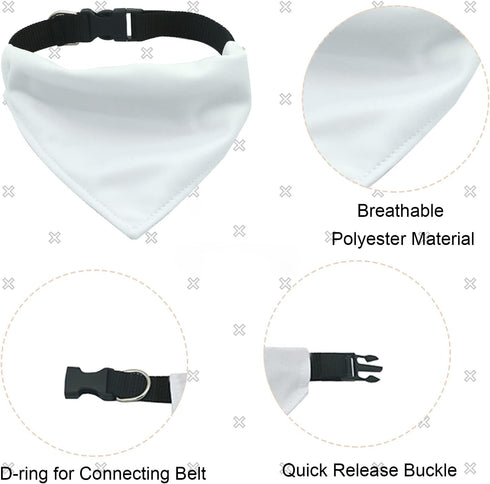 Dog Bandana Collar, 4 PCS White Triangle Adjustable Buckle Sublimation Blank DIY for Dogs and Cats, S