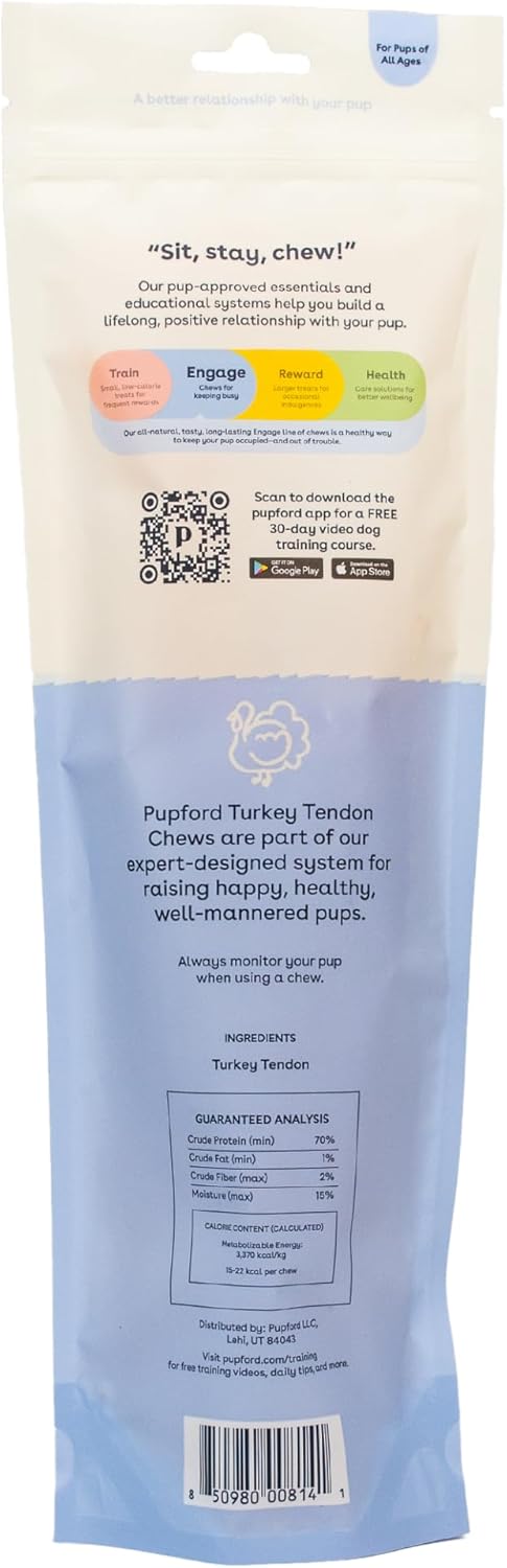Pupford Turkey Tendon Dog Reward, High-Protein Chews for Healthy Teeth & Joints, 100% Real Turkey, Pack of 10
