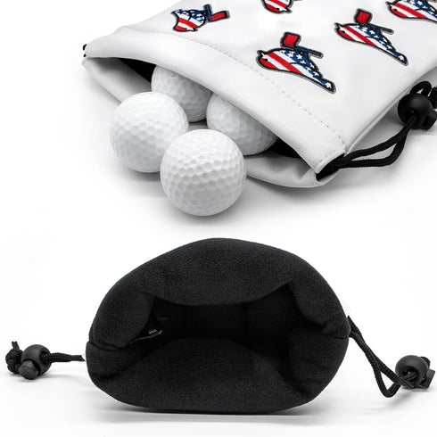 Leather Golf Valuables Pouch with Drawstring Closure, Portable Golf Ball Tee Handbag