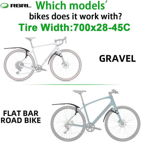 RBRL Quick Release Bike Fender Set, Adjustable Full Cover Bicycle Fenders for Gravel and Road Bikes, 28''