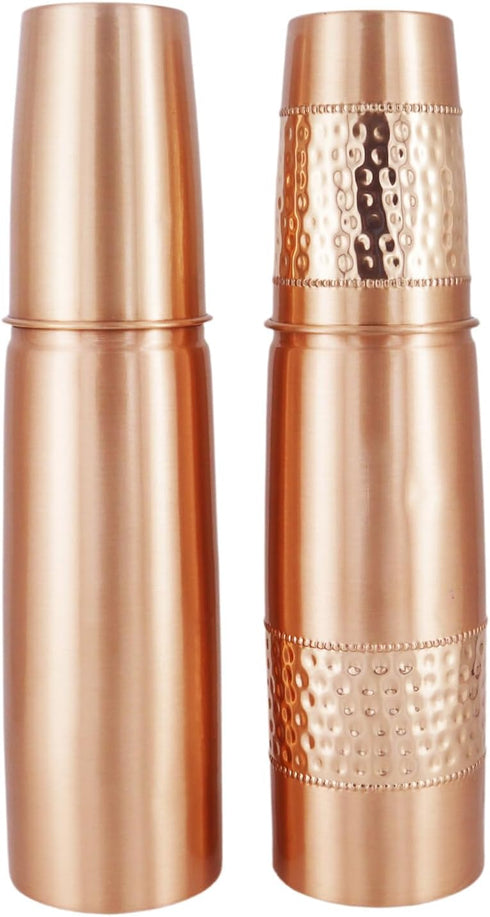 Set of 2 Copper Water Bottles with Copper Tumblers - 1000 Ml Capacity for Ayurveda Health Benefits