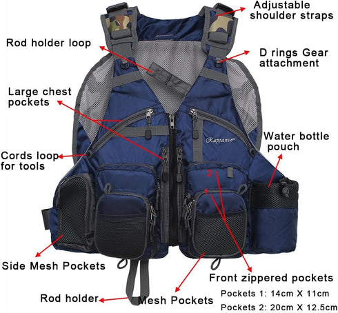 Raprance Fishing Vest for Men and Women - Outdoor Activity Fly Bass Fishing Vest Backpack