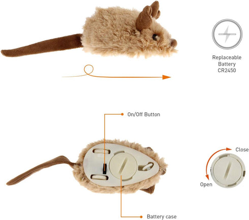 Gigwi Interactive Cat Toy Mouse, Automatic Moving Electronic Cat Toys with Furry Tail, Squeaky Toys for Kittens
