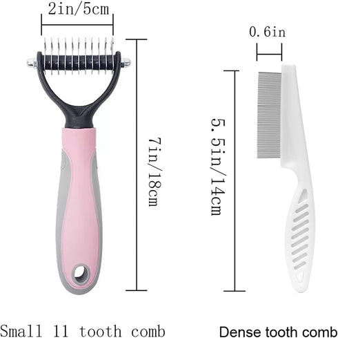 Dog Hair Comb for Shedding - Double Sided Dematting Undercoat Rake for Dogs and Cats (Pink/11 tooth)