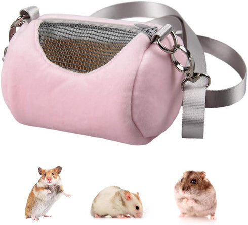 Dwarf Hamster Carrier Bag, Portable Cylinder Warm Outdoor Bag with Adjustable Shoulder Strap (Pink)
