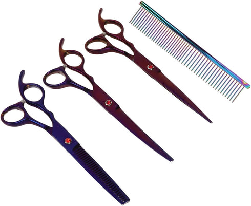 Set, Gavigain Purple Grooming Kit, Premium Stainless Steel Scissors Ergonomic Handle, Proof Comb, for Long Haired Pets