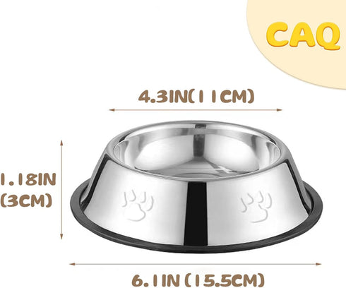 CAQ Dog Cat Bowls Stainless Steel, Small Food Water Bowl Set for Indoor Pets, Non-Slip Removable Rubber Base, Set of 2