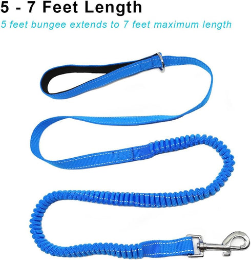 5-7FT Reflective Bungee Dog Leash, Anti-Pull Shock Absorption Nylon Elastic Walking Leash for Small Medium Dogs/Cats