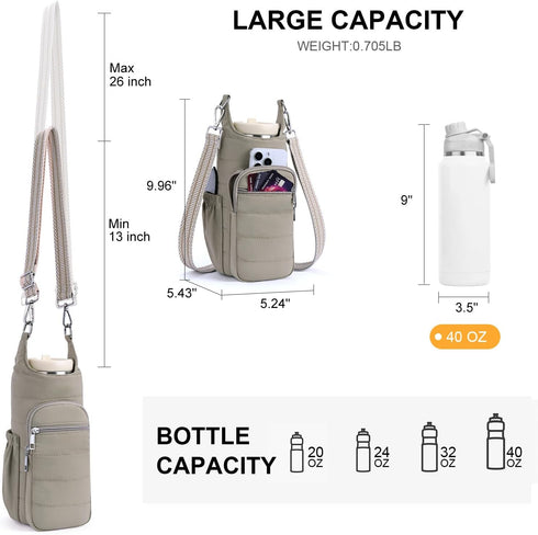 Lexiyat 40 oz Water Bottle Bag Crossbody Bag Insulated Carrier Purse Holder for Walking Hiking with Adjustable Strap