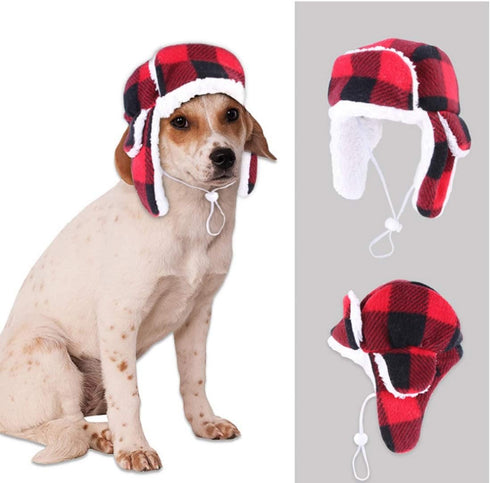 Stock Show Pet Trapper Hat, Classic Plaid Pet Birthday Hat for Dogs, Festive Christmas Holiday Accessory