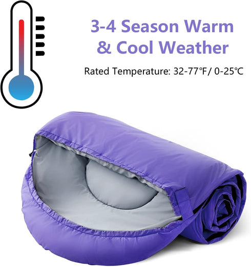 Lightweight Waterproof Sleeping Bags for Adults, Kids & Girls - Great for 3-4 Seasons Hiking & Camping