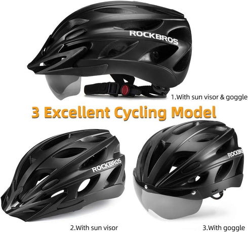 ROCKBROS Bike Helmet for Men Women - Cycling Helmet with Removable Goggles & Sun Visor, Adjustable Size