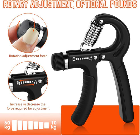 Hand Grip Strengthener Exerciser, 2 Pcs Adjustable Resistance 11-132 lbs Forearm Squeezer for Home Gym (Black)