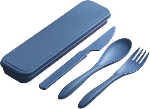 Reusable Travel Utensils Set with Case, Wheat Straw Portable Cutlery, Eco-Friendly Tableware for Kids, Adults, Blue