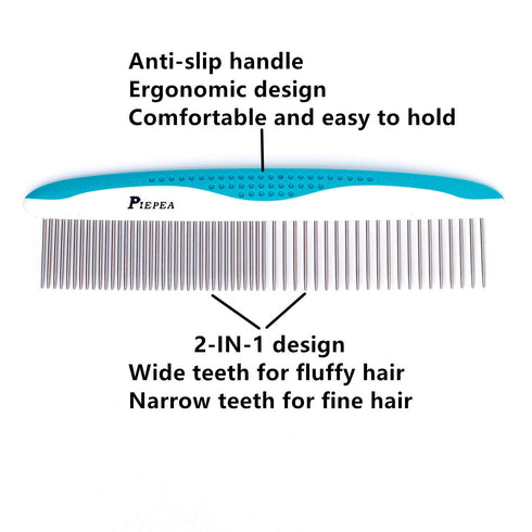 Pet Comb, Stainless Steel Teeth Comb for Dogs & Cats, Grooming Kit for Removing Knots, Mats, and Tangles, 7 1/4"