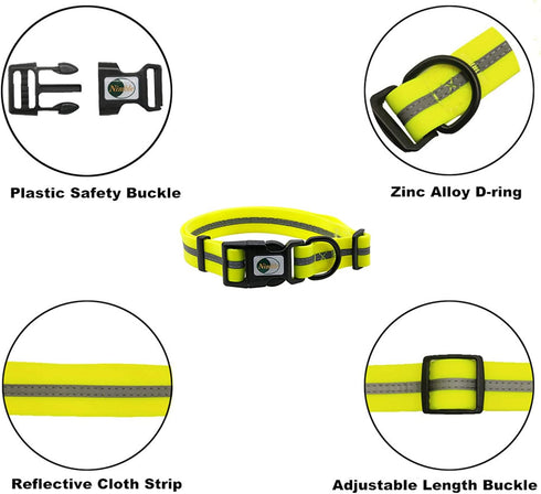 NIMBLE Dog Collar, Waterproof Anti-Odor Durable Adjustable PVC & Polyester with Reflective Cloth Stripe (Medium,