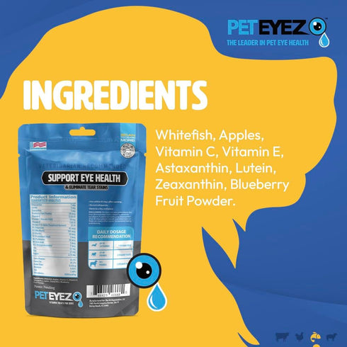 Pet Eyez Vitamin Tear Stain Remover Vitamin Treats for Dogs - Support Eye Health & Reduce Itching & Tear Stain Buildup - 100% Natural Dog Treats w/Superfoods & Antioxidants - Whitefish Flavor - 1oz