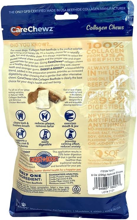 Pet Factory CareChewz Collagen Slices Dog Chew Treats - Natural Flavor, 8 oz