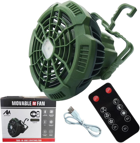 7800mAh AYAMAYA Rechargeable Camping Tent Fan with LED Light, Remote Control, Portable Camping Lantern Fan USB Desk