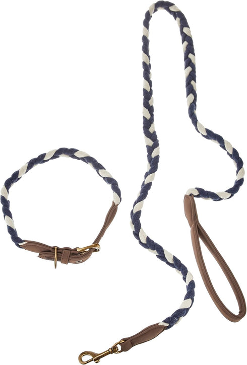HonestBaby Braided Collars and Leash Sets, Vegan Suede for Dogs, Organic Cotton, Navy/Ivory, X-Large