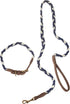 HonestBaby Braided Collars and Leash Sets, Vegan Suede for Dogs, Organic Cotton, Navy/Ivory, X-Large