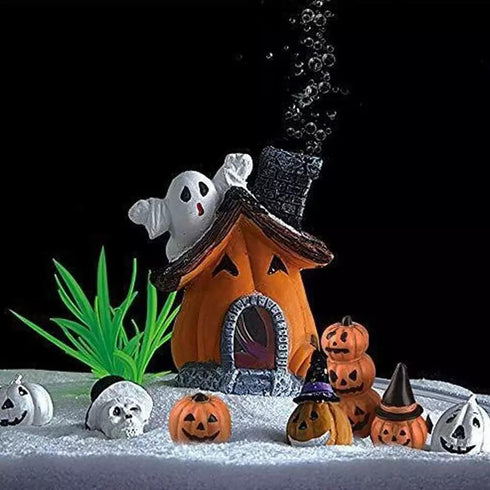 Cartoon Pumpkin House Set - 5 in 1 Resin Aquarium Decoration for Fish & Shrimp