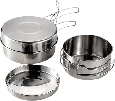 Stainless Steel Cookware Kit Camping Pot Pan Set 4pcs Outdoor Cooking Mess