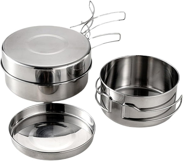 Stainless Steel Cookware Kit Camping Pot Pan Set 4pcs Outdoor Cooking Mess