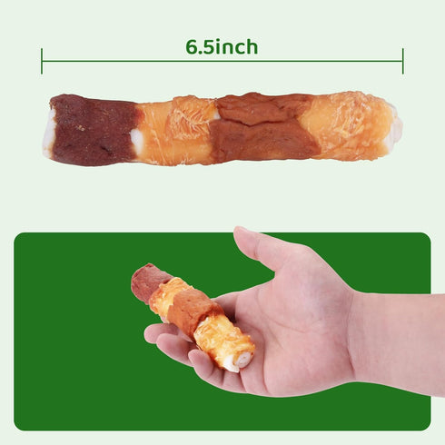 227g (8oz) Dog Treats Triple Flavor Rolls - Chicken Liver, Beef, Chicken Wrapped Rawhide Rolls for Medium and Large