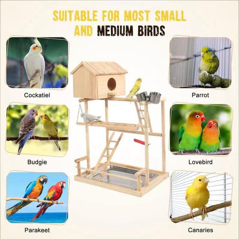 3 HiCaptain Large Bird Playground, Layers Cockatiel Playground, Pet Parrot Playstand Gym Wooden Playpen Birds Play