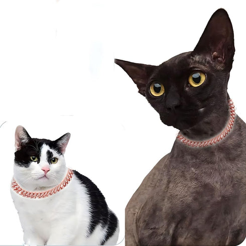 Diamond Necklace Metal Choke Dog Chain Collars, 13mm Wide, Rose Gold, Pet Jewelry for Small Medium Large Dogs