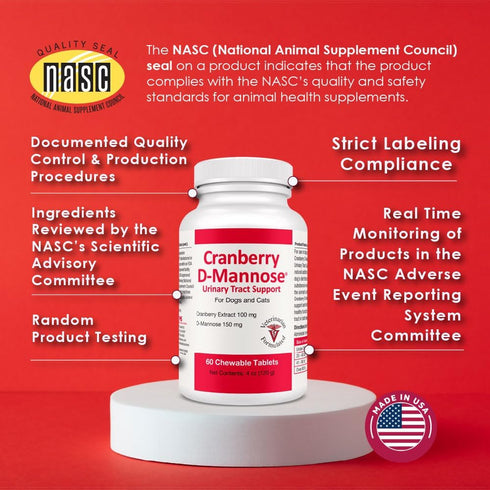 Cranberry D-Mannose Urinary Tract Supplement for Dogs & Cats, 60 Chewable Tablets